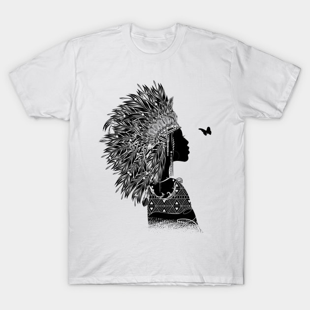 proud indian woman with headdress unique gift T-Shirt by Kisho